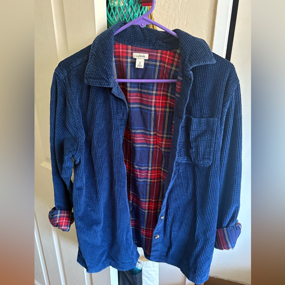 L.L. Bean Blue and Red Utility Jacket with Plaid Lining